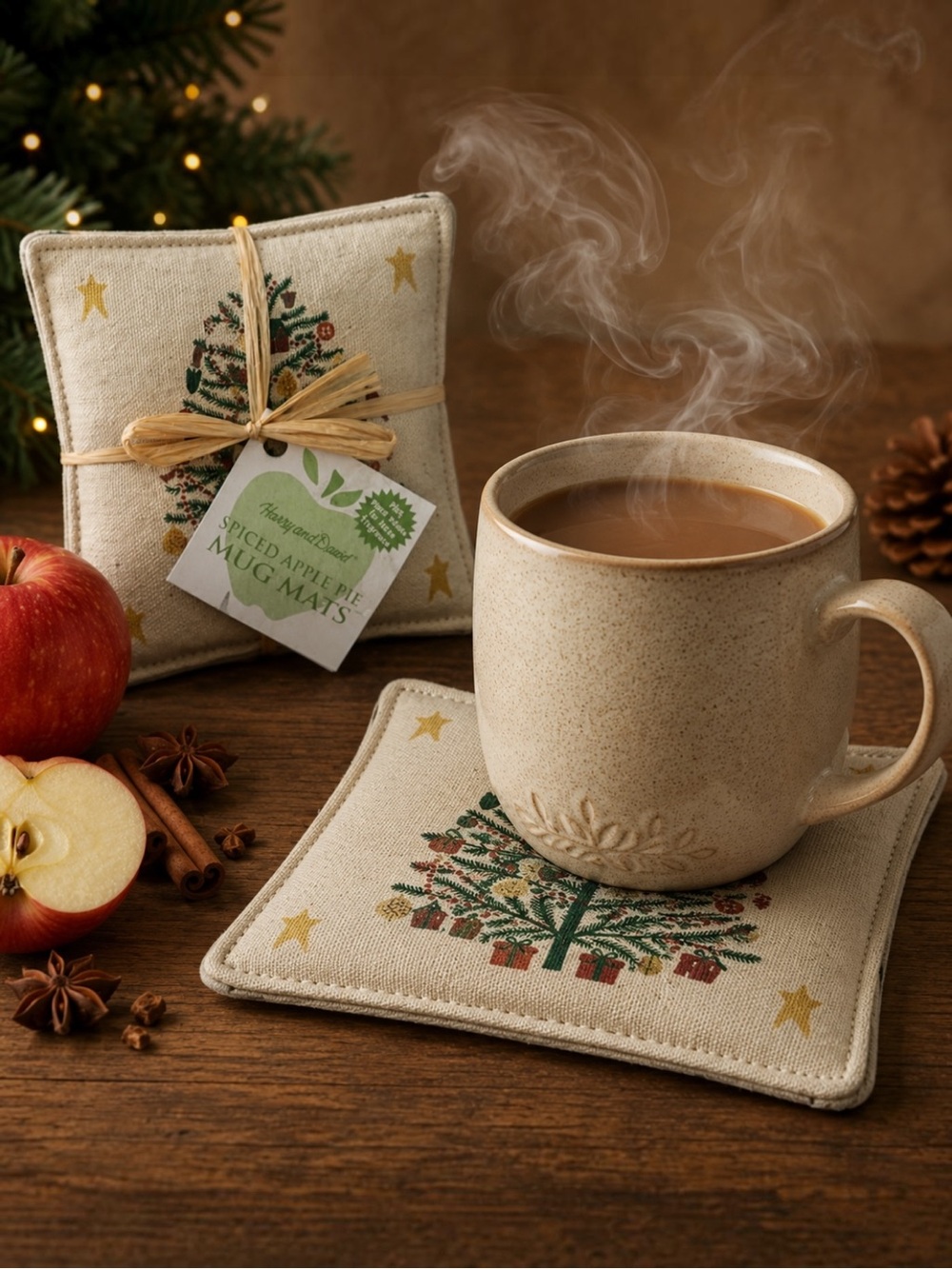Vintage 2003 Harry & David Spiced Apple Pie Mug Mats Set of 4 Fragrant Christmas